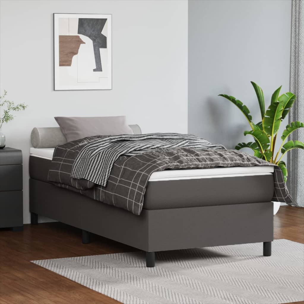 Cama box spring con colchón cuero sintético blanco 120x190 cm