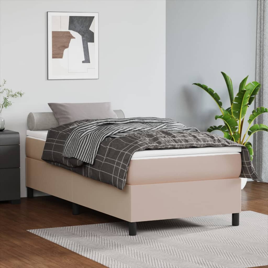 Cama box spring con colchón cuero sintético blanco 120x190 cm
