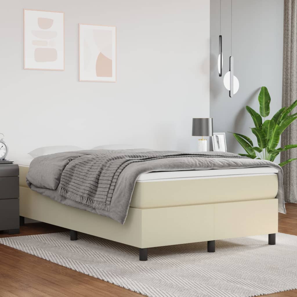 Cama box spring con colchón cuero sintético blanco 120x190 cm
