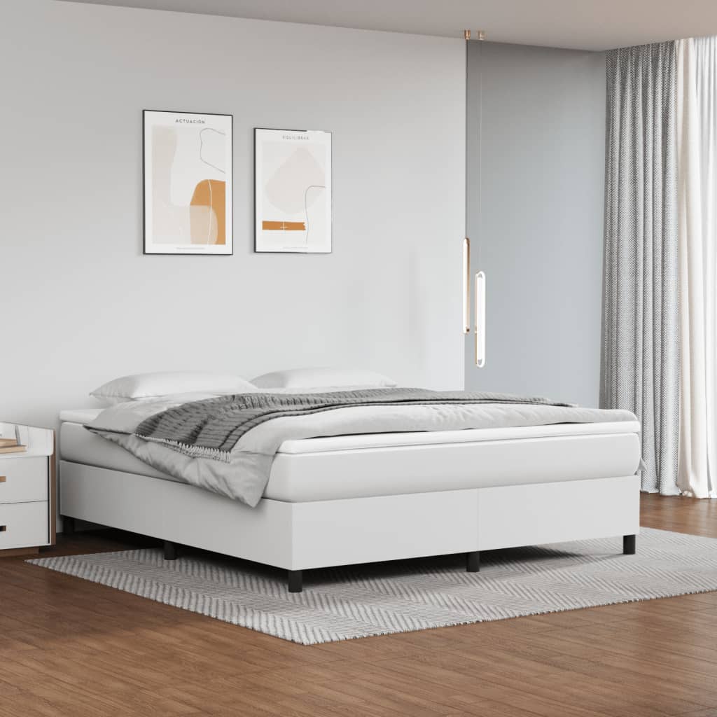 Cama box spring con colchón cuero sintético blanco 120x190 cm