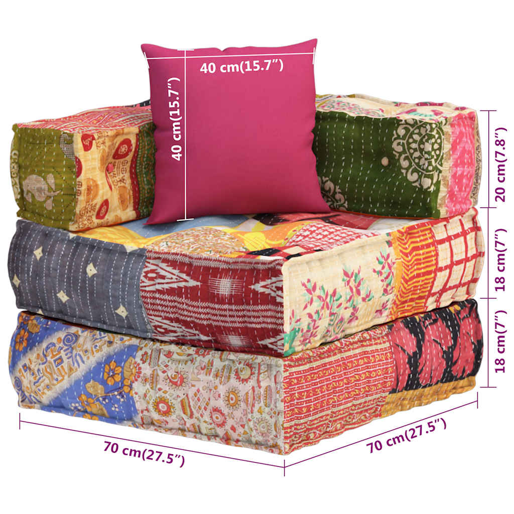 Puf modular con cojín de tela Patchwork