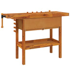 Banco de trabajo cajones y tornillos banco acacia 124x52x83 cm