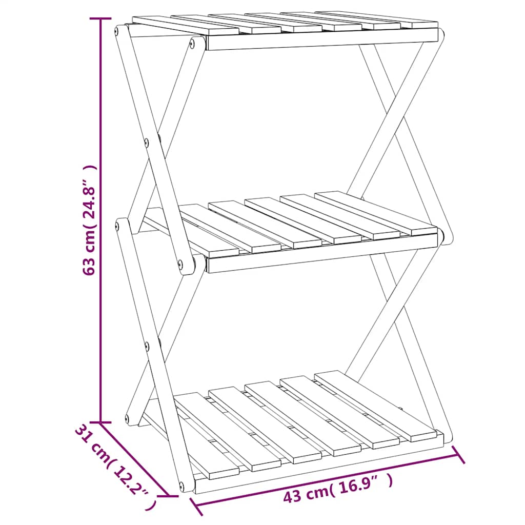 Estantería plegable 3 alturas madera acacia marrón 43x31x63 cm