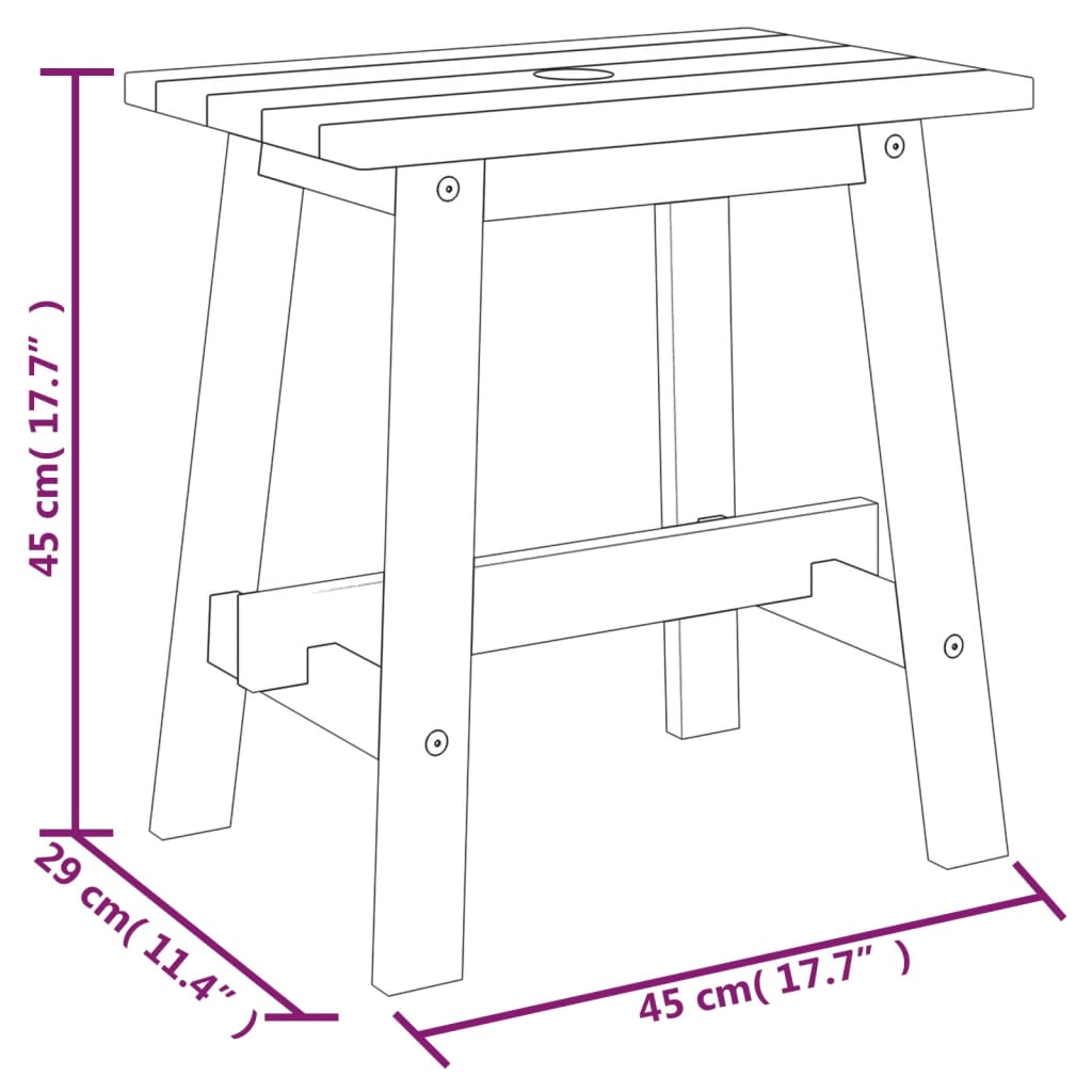 Taburete rectangular madera maciza de acacia 45x29x45 cm