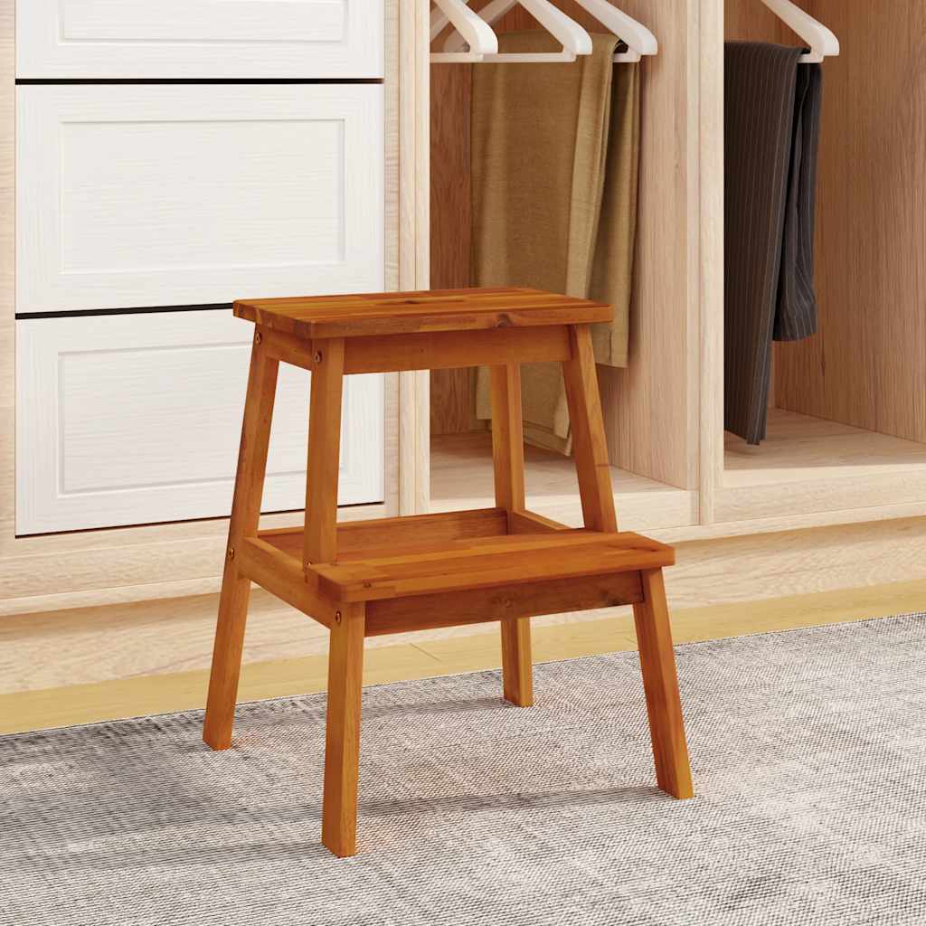 Taburete 2 peldaños madera maciza de acacia 40x38x50 cm