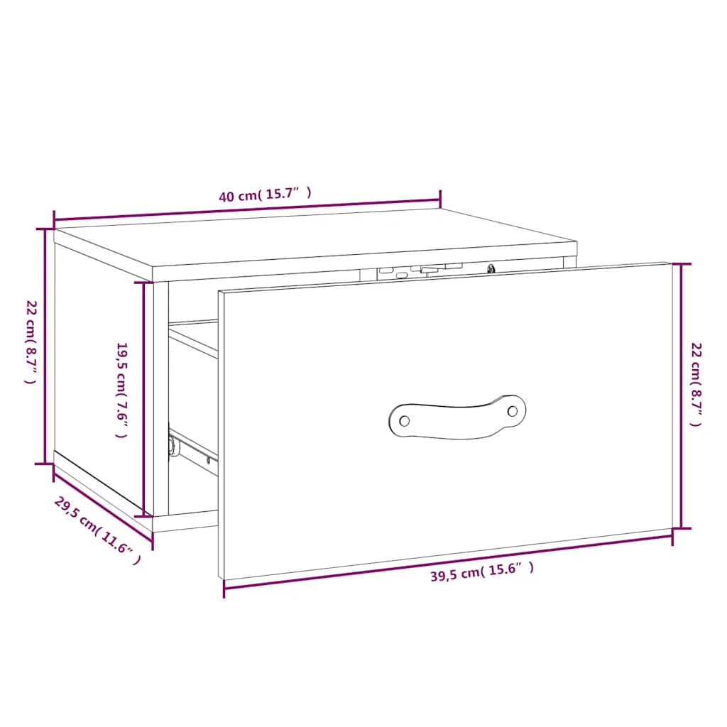 Mesita de noche de pared 2 uds gris 40x29,5x22 cm