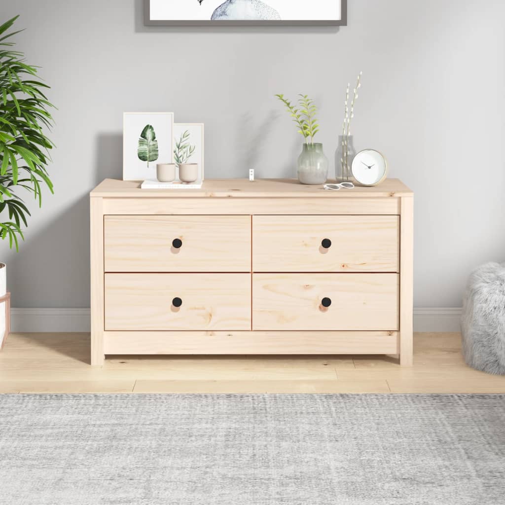 Aparador madera maciza pino blanco ratán natural 105x30x60 cm