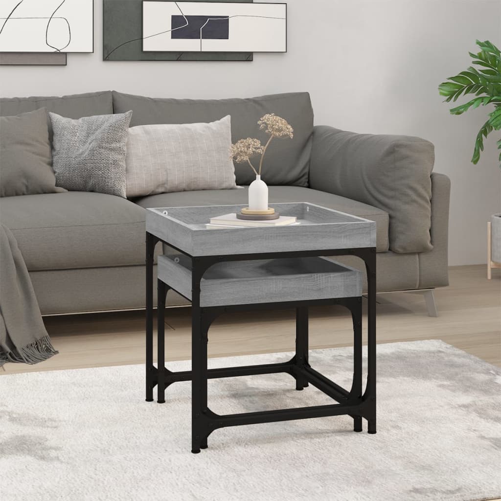 Mesitas auxiliares 2 uds madera contrachapada gris Sonoma