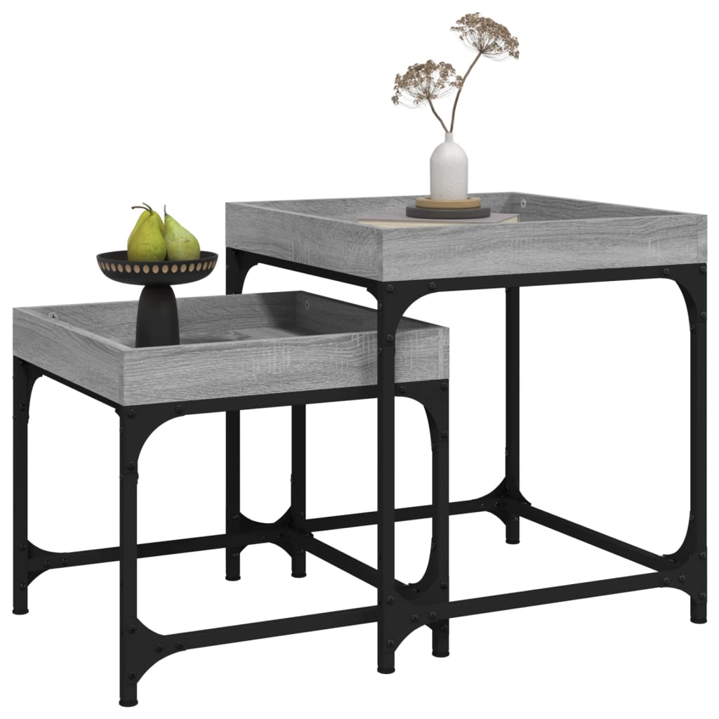 Mesitas auxiliares 2 uds madera contrachapada gris Sonoma