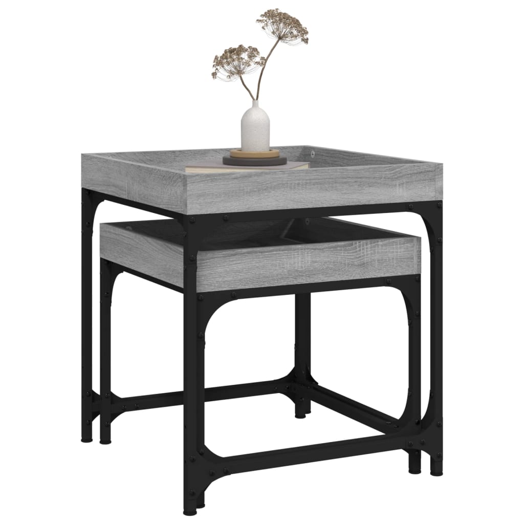 Mesitas auxiliares 2 uds madera contrachapada gris Sonoma