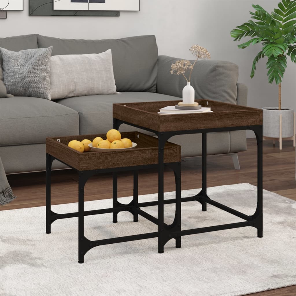 Mesitas auxiliares 2 uds madera contrachapada gris Sonoma