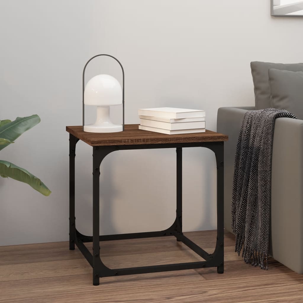 Mesa auxiliar de madera contrachapada marrón roble 40x40x40 cm