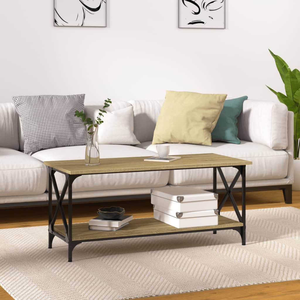 Mesa de centro de madera maciza de acacia y hierro 35x35x30 cm