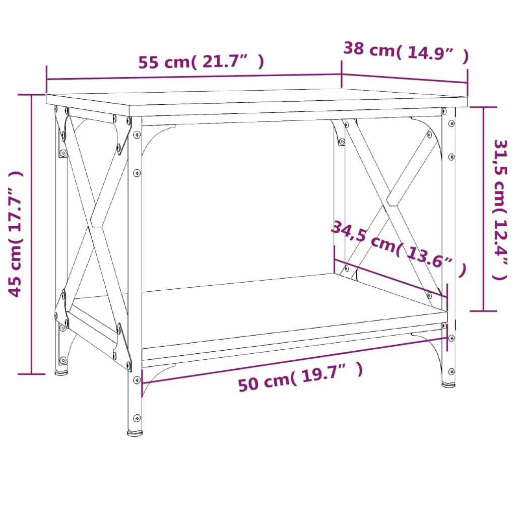 Mesa auxiliar madera contrachapada gris Sonoma 55x38x45 cm