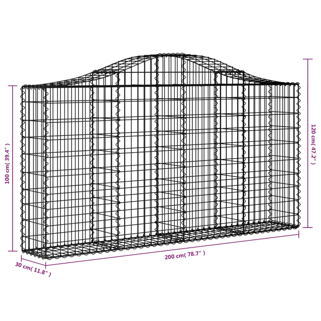 Cestas de gaviones 10 uds forma arco hierro 200x30x100/120 cm