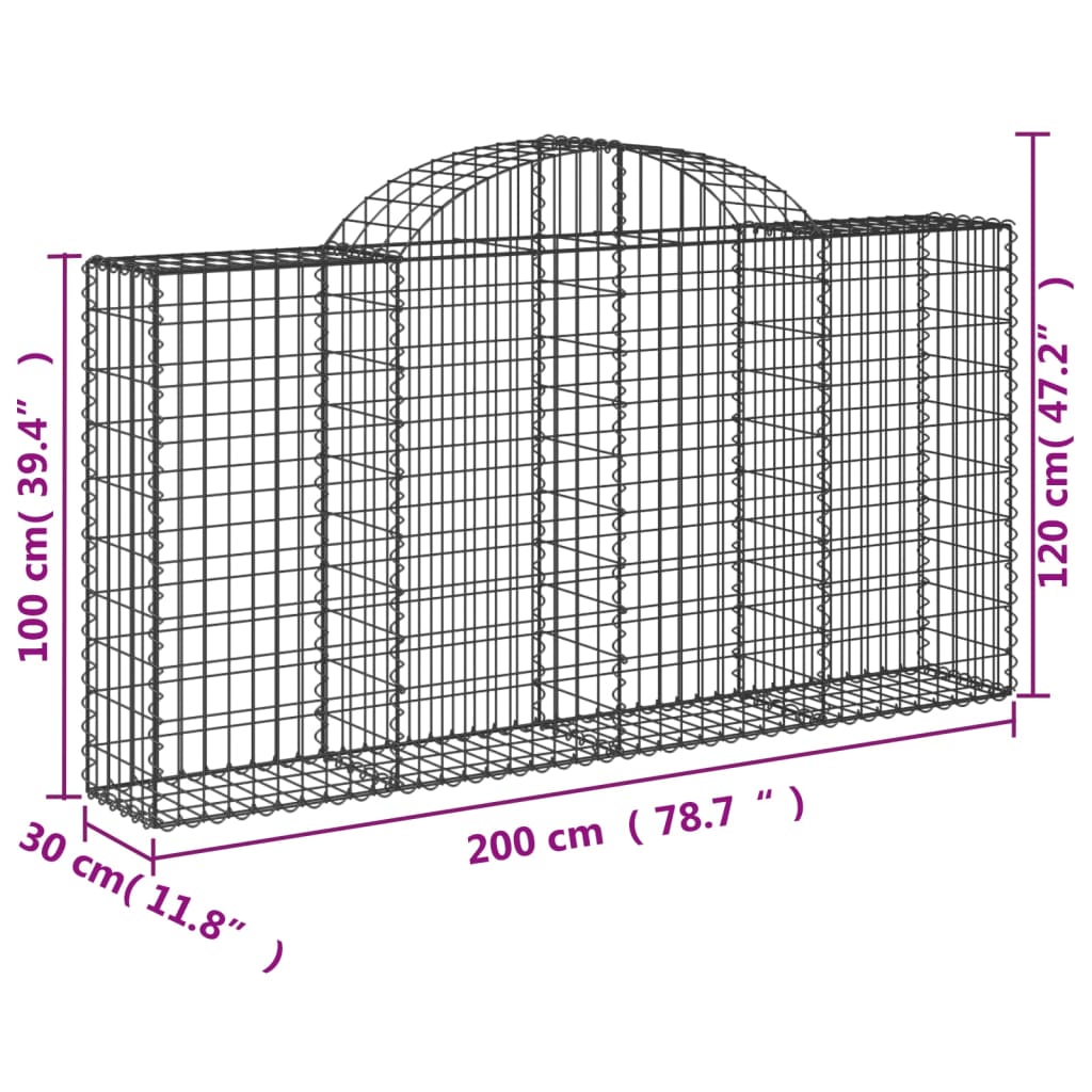 Cestas de gaviones 10 uds forma arco hierro 200x30x100/120 cm