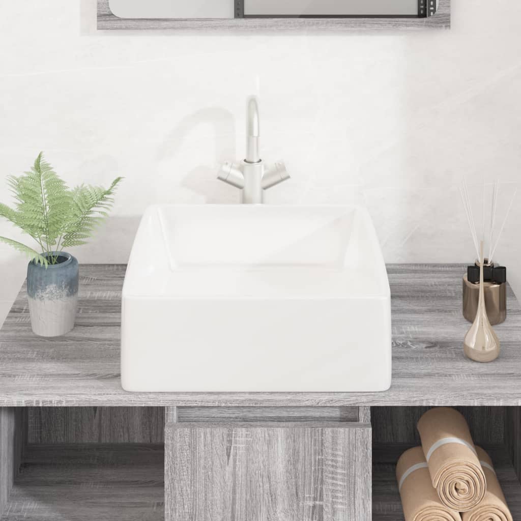 Lavabo cuadrado de cerámica blanco 37x37x13 cm