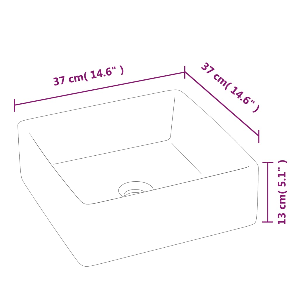Lavabo cuadrado de cerámica blanco 37x37x13 cm