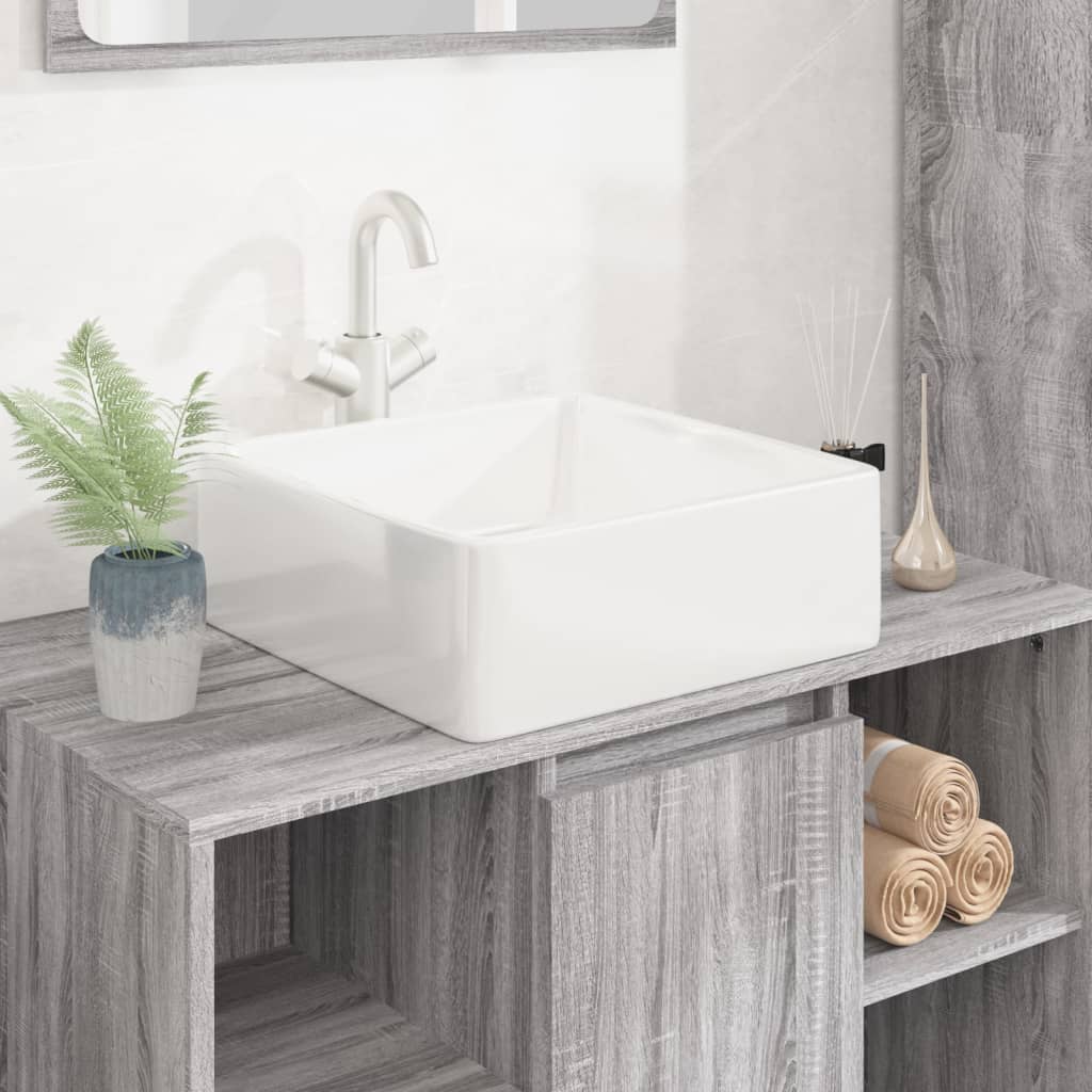 Lavabo cuadrado de cerámica blanco 37x37x13 cm