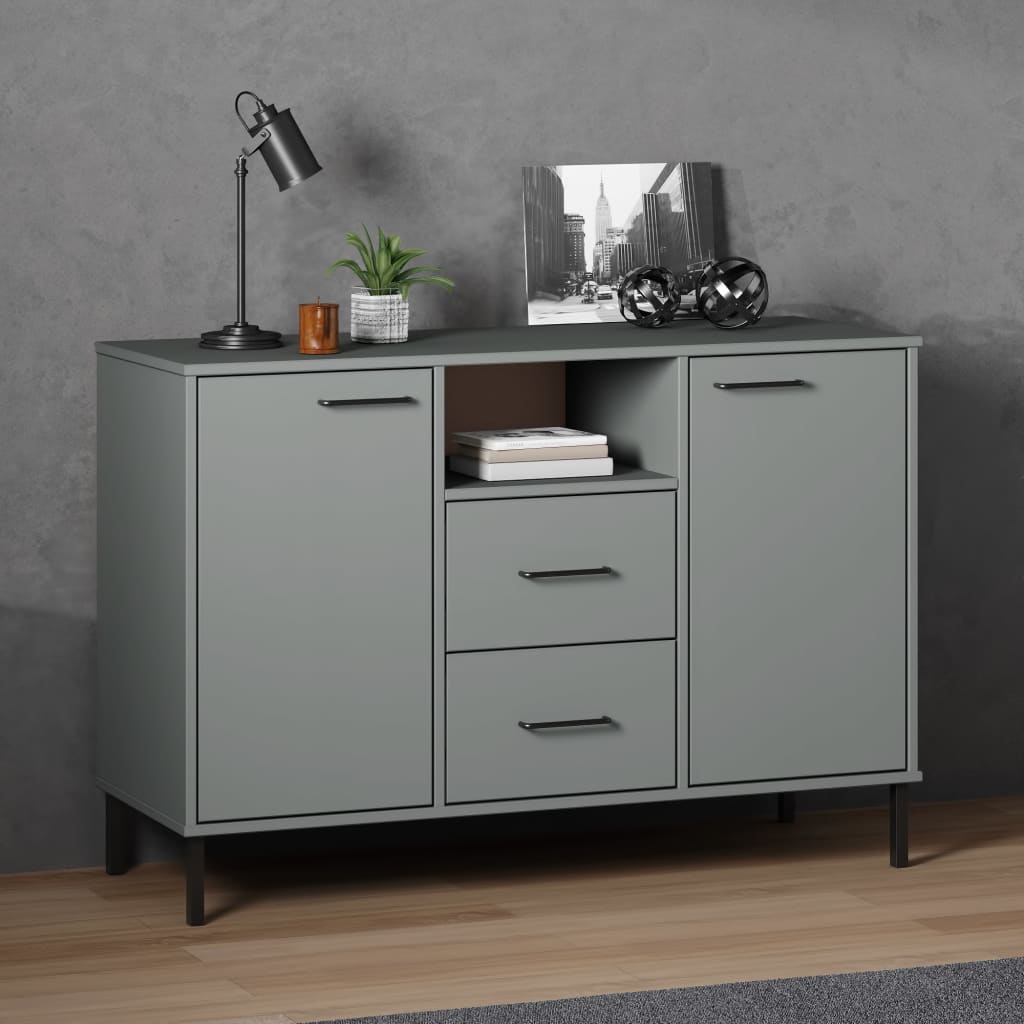 Aparador con patas metal OSLO madera maciza blanco 113x40x77 cm