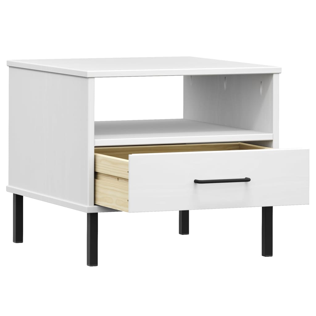 Mesita de noche patas de metal OSLO madera maciza pino blanco