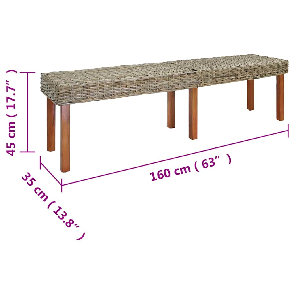 Banco Natural 160 x 35 x 45 cm Madera de mango maciza