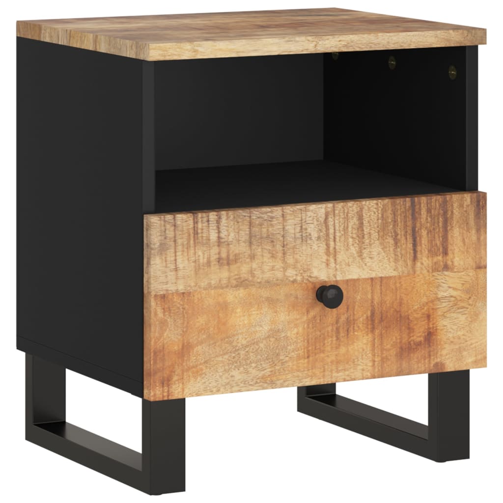 Mesita de noche madera maciza mango y madera contrachapada