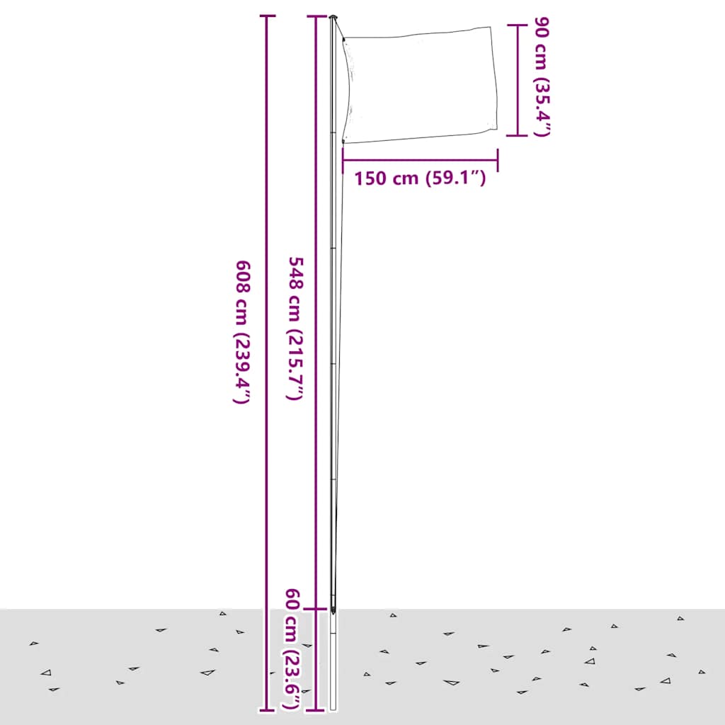 Mástil de bandera modular aluminio plateado 6,08 m