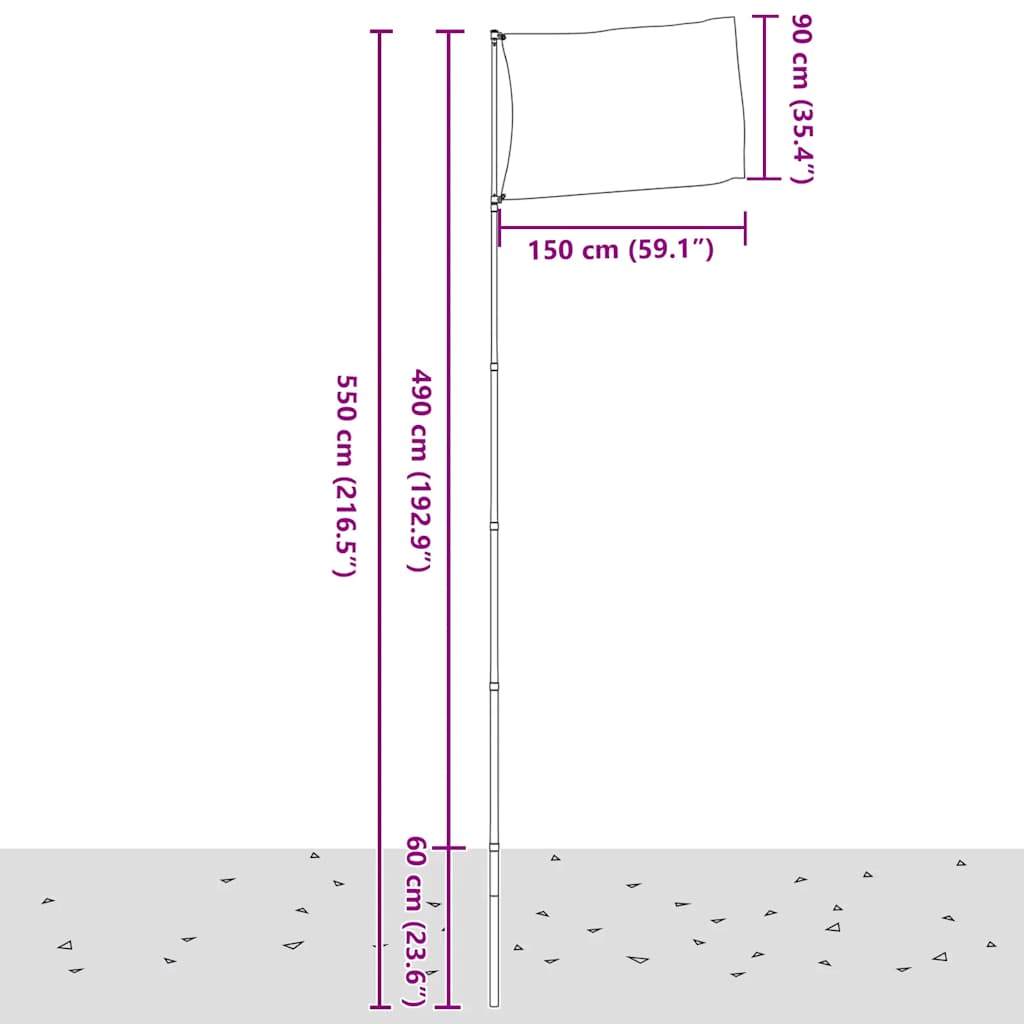 Mástil de bandera telescópico aluminio plateado 5,5 m