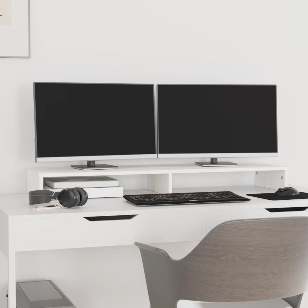 Soporte de monitor madera maciza de pino blanco 100x27x10 cm