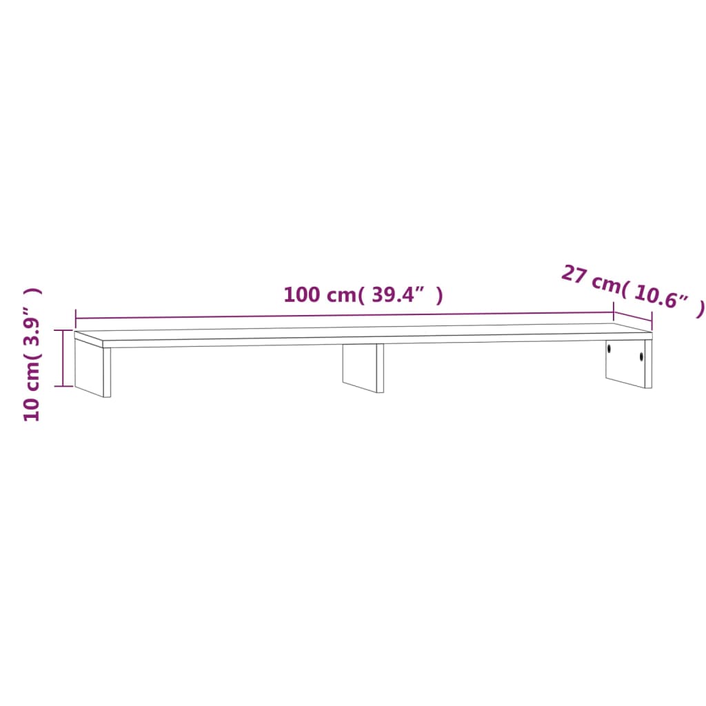 Soporte de monitor madera maciza de pino blanco 100x27x10 cm