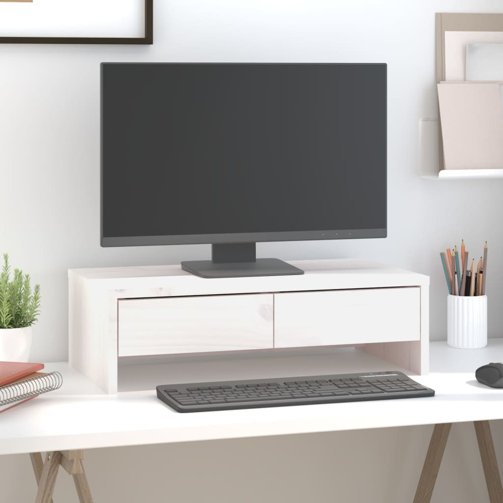 Soporte de monitor madera maciza de pino blanco 100x27x10 cm
