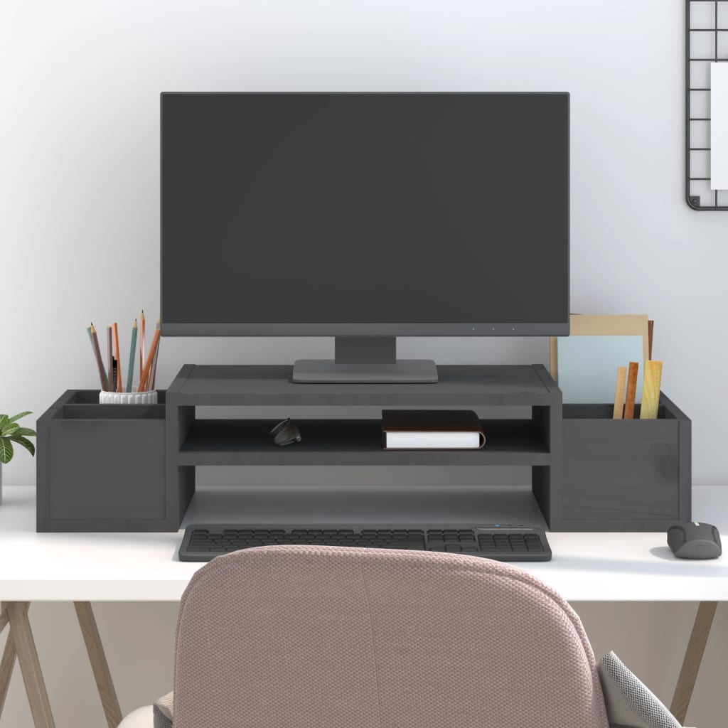 Soporte de monitor madera maciza de pino blanco 100x27x10 cm