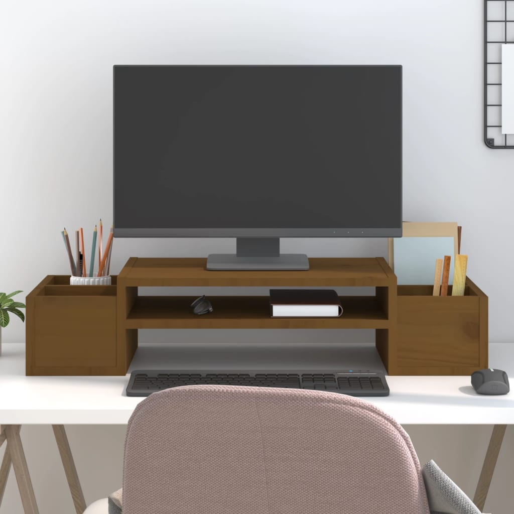 Soporte de monitor madera maciza de pino blanco 100x27x10 cm