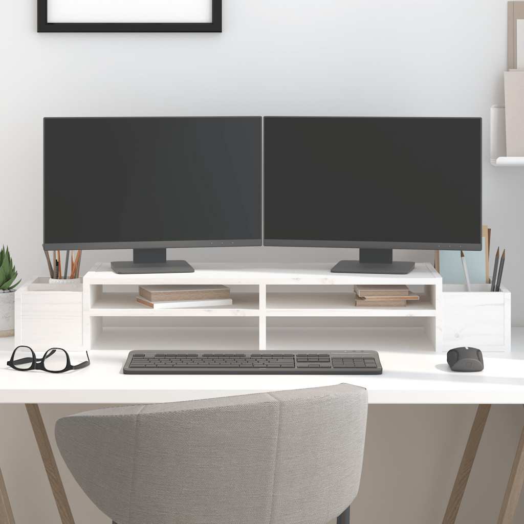 Soporte de monitor madera maciza de pino blanco 100x27x10 cm
