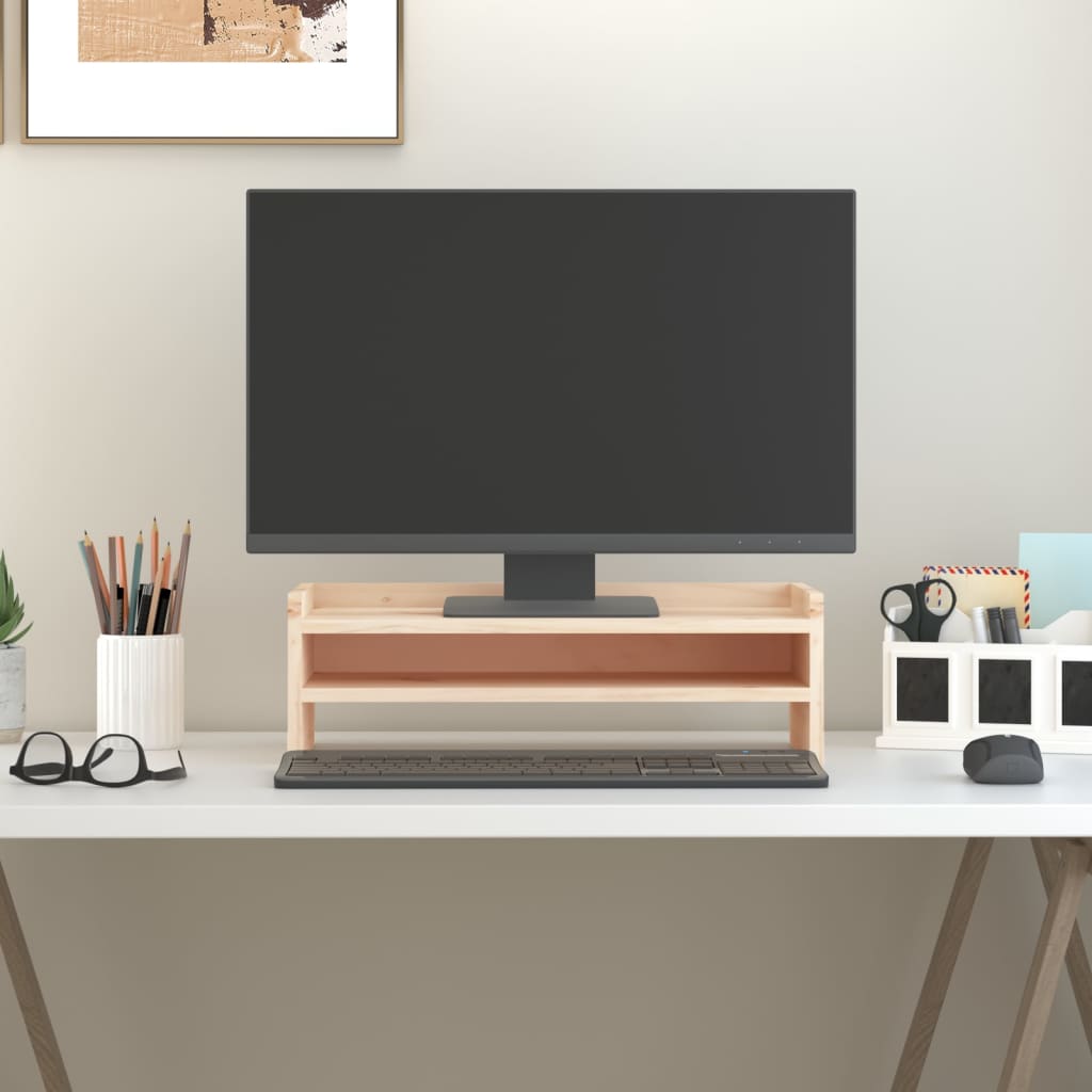 Soporte de monitor madera maciza de pino blanco 100x27x10 cm