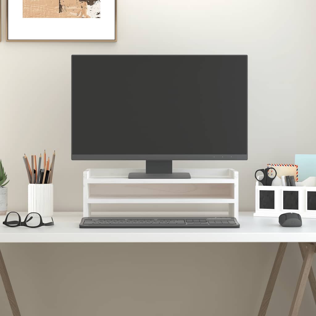 Soporte de monitor madera maciza de pino blanco 100x27x10 cm