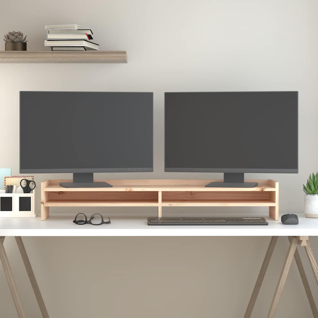 Soporte de monitor madera maciza de pino blanco 100x27x10 cm