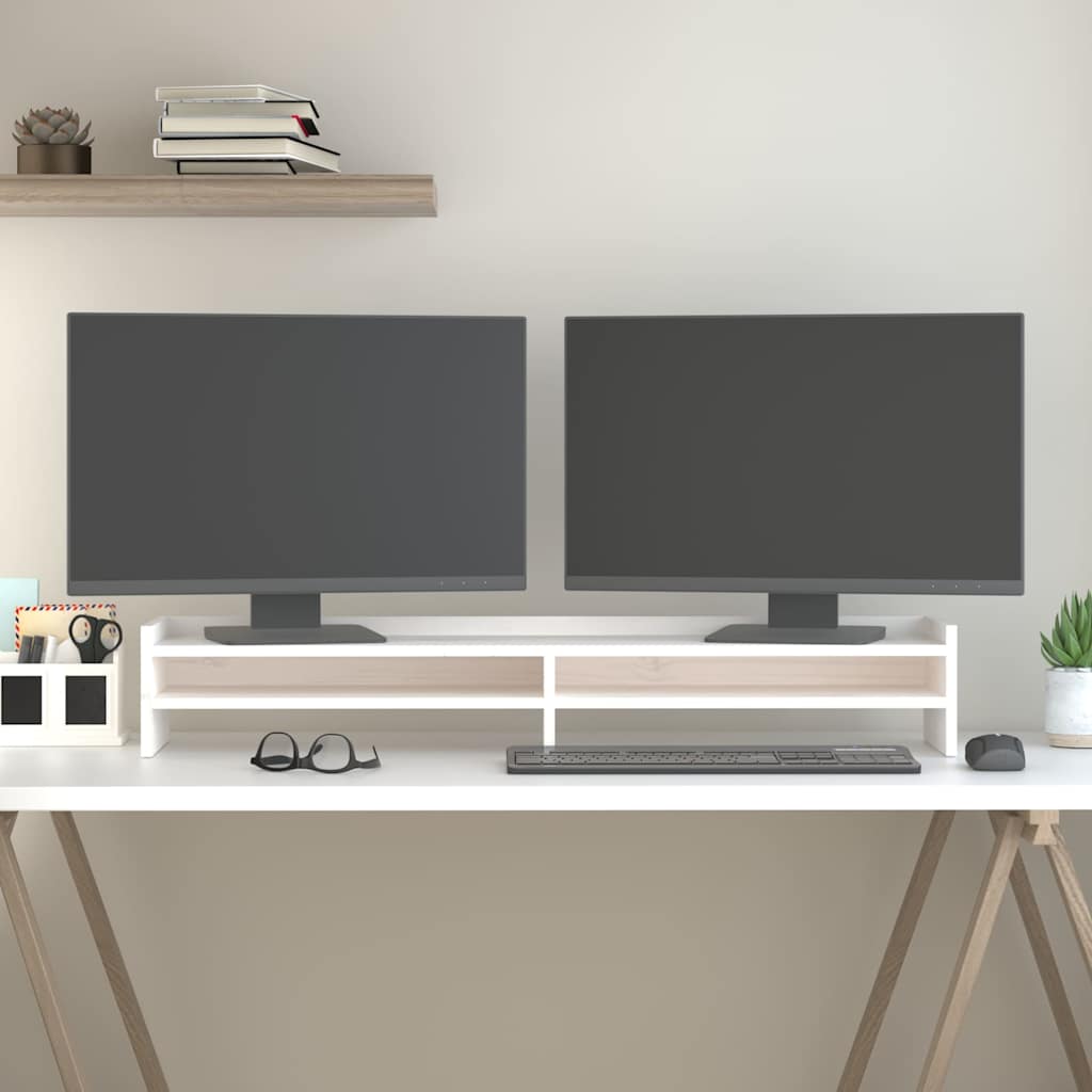 Soporte de monitor madera maciza de pino blanco 100x27x10 cm
