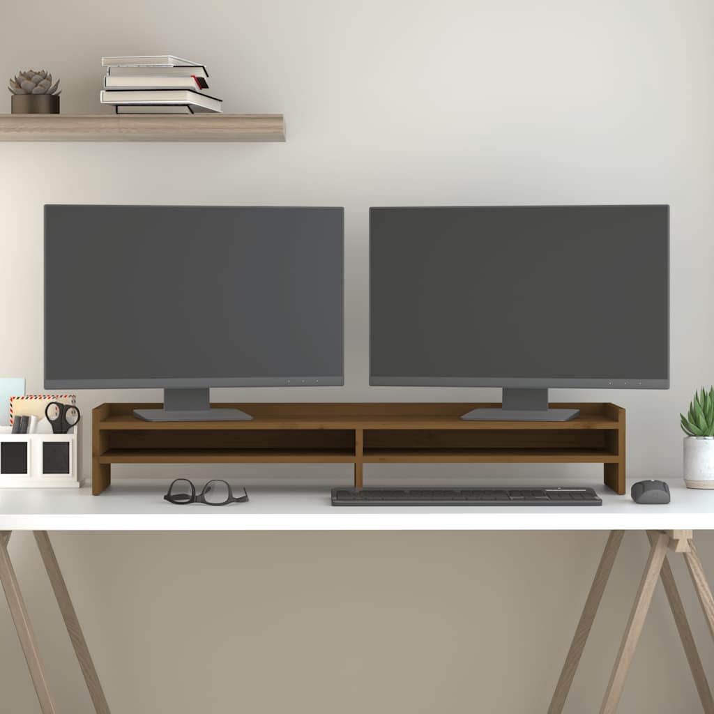 Soporte de monitor madera maciza de pino blanco 100x27x10 cm