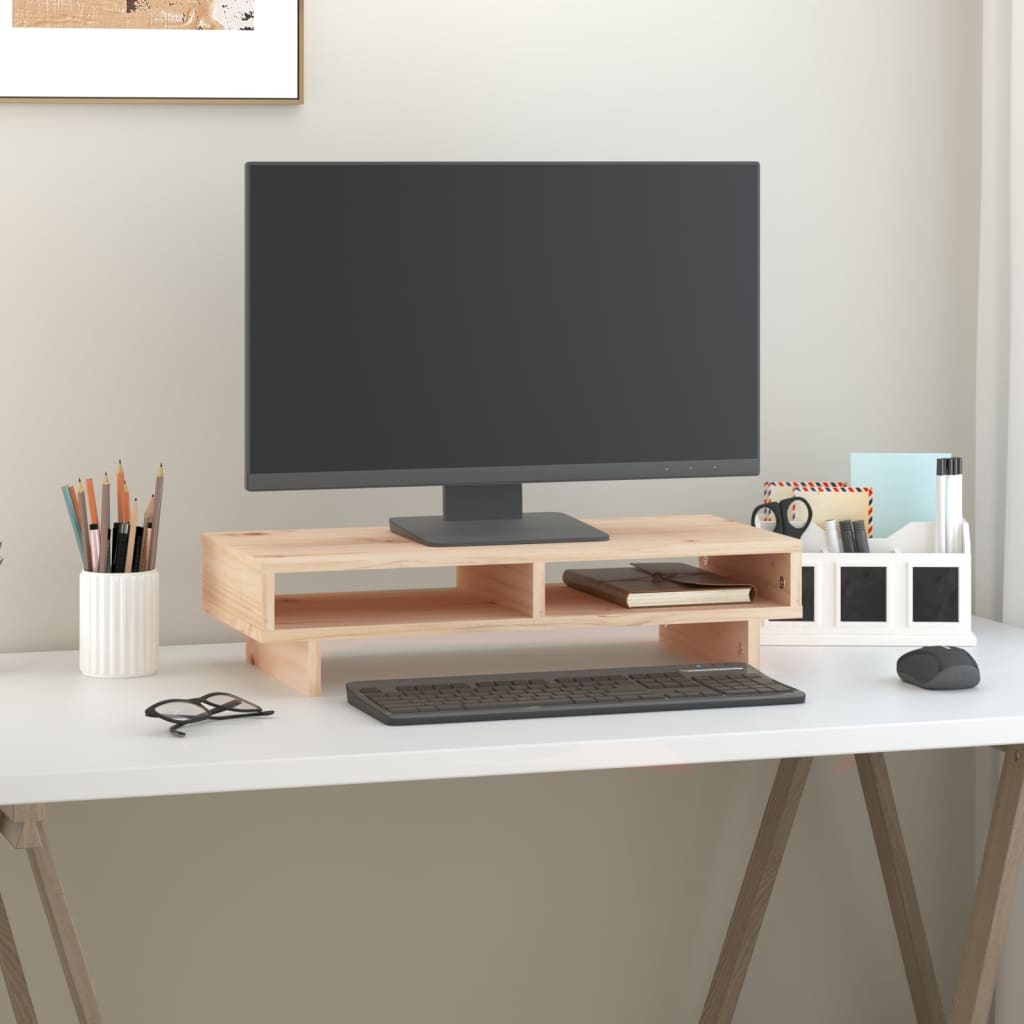 Soporte de monitor madera maciza de pino blanco 100x27x10 cm