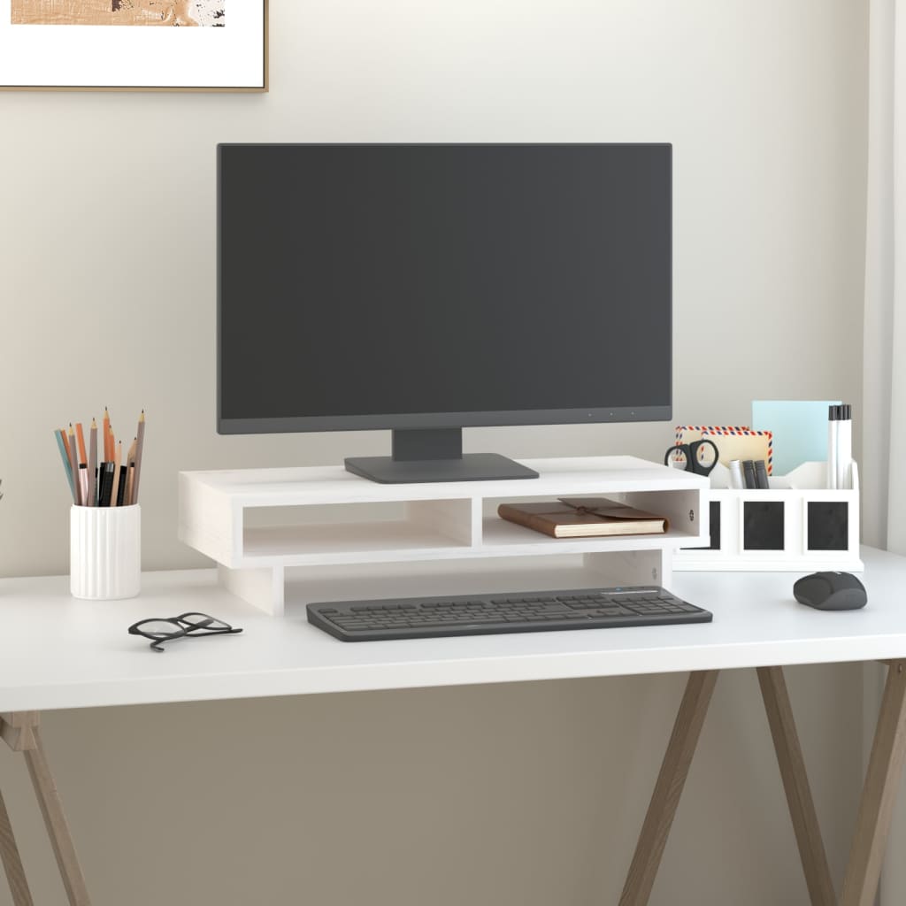 Soporte de monitor madera maciza de pino blanco 100x27x10 cm