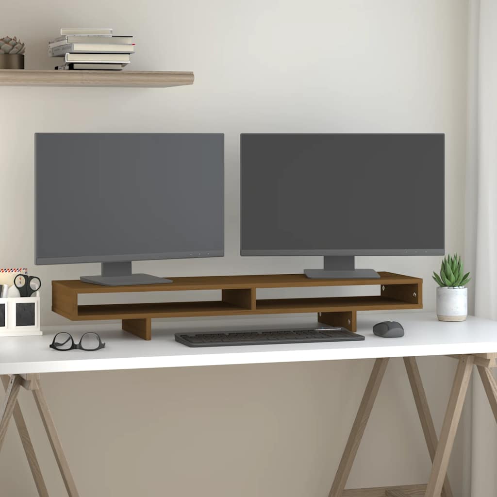 Soporte de monitor madera maciza de pino blanco 100x27x10 cm