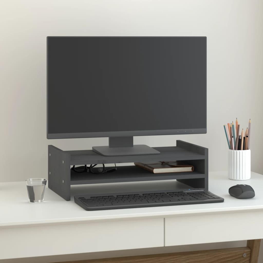 Soporte de monitor madera maciza de pino blanco 100x27x10 cm
