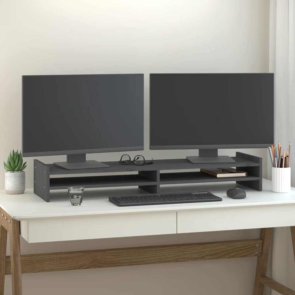 Soporte de monitor madera maciza de pino blanco 100x27x10 cm