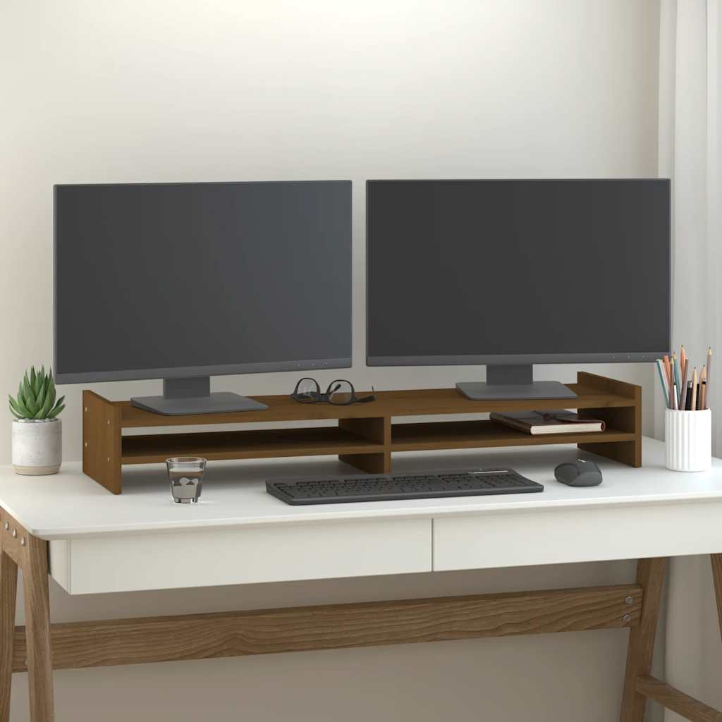 Soporte de monitor madera maciza de pino blanco 100x27x10 cm