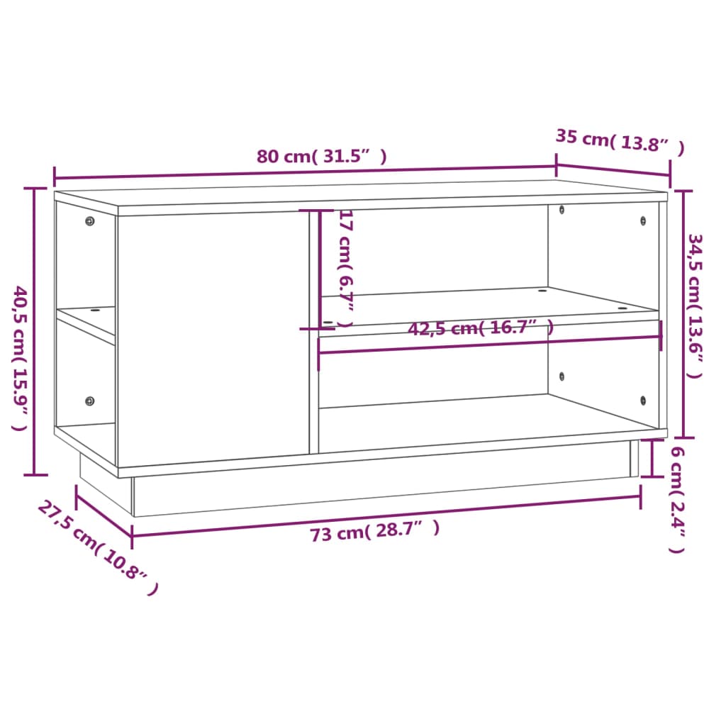 Mueble de TV de madera maciza de pino 80x35x40,5 cm
