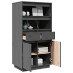 Aparador alto de madera maciza de pino gris 60x40x116,5 cm