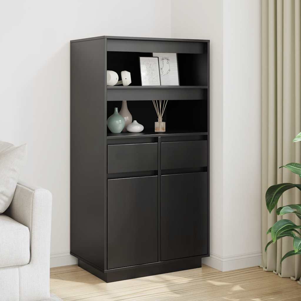 Solid Grey Pine Wood Tall Sideboard 60x40x116.5 cm