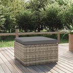 Reposapiés de jardín con cojín ratán sintético gris 55x55x30 cm